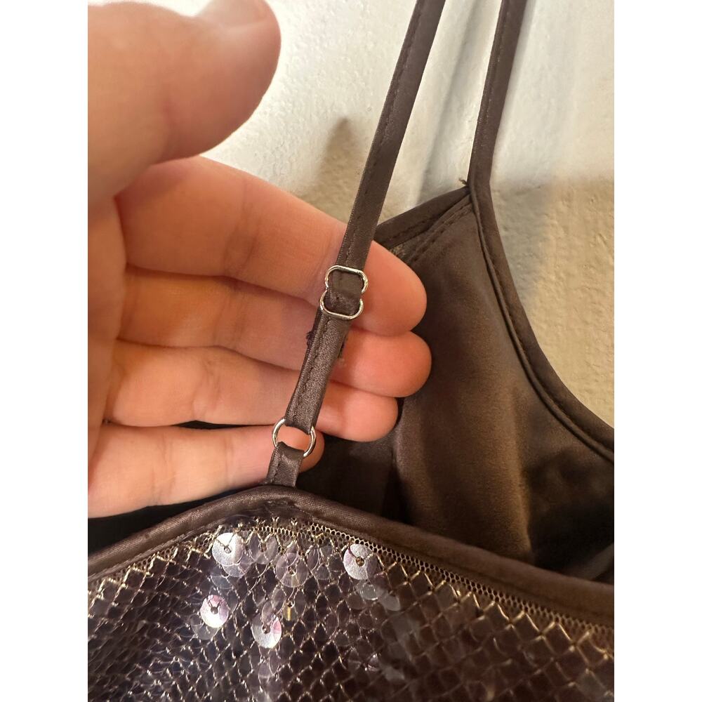 A.L.C. Brown Sequin Adjustable Strap Square Neck Sleeveless Dani Mini Dress sz S - Picture 15 of 16